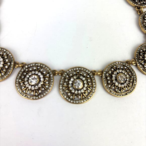 J. Crew Statement Necklace Gold Medallion rhinestone preppy Y2K chunky - Picture 3 of 7